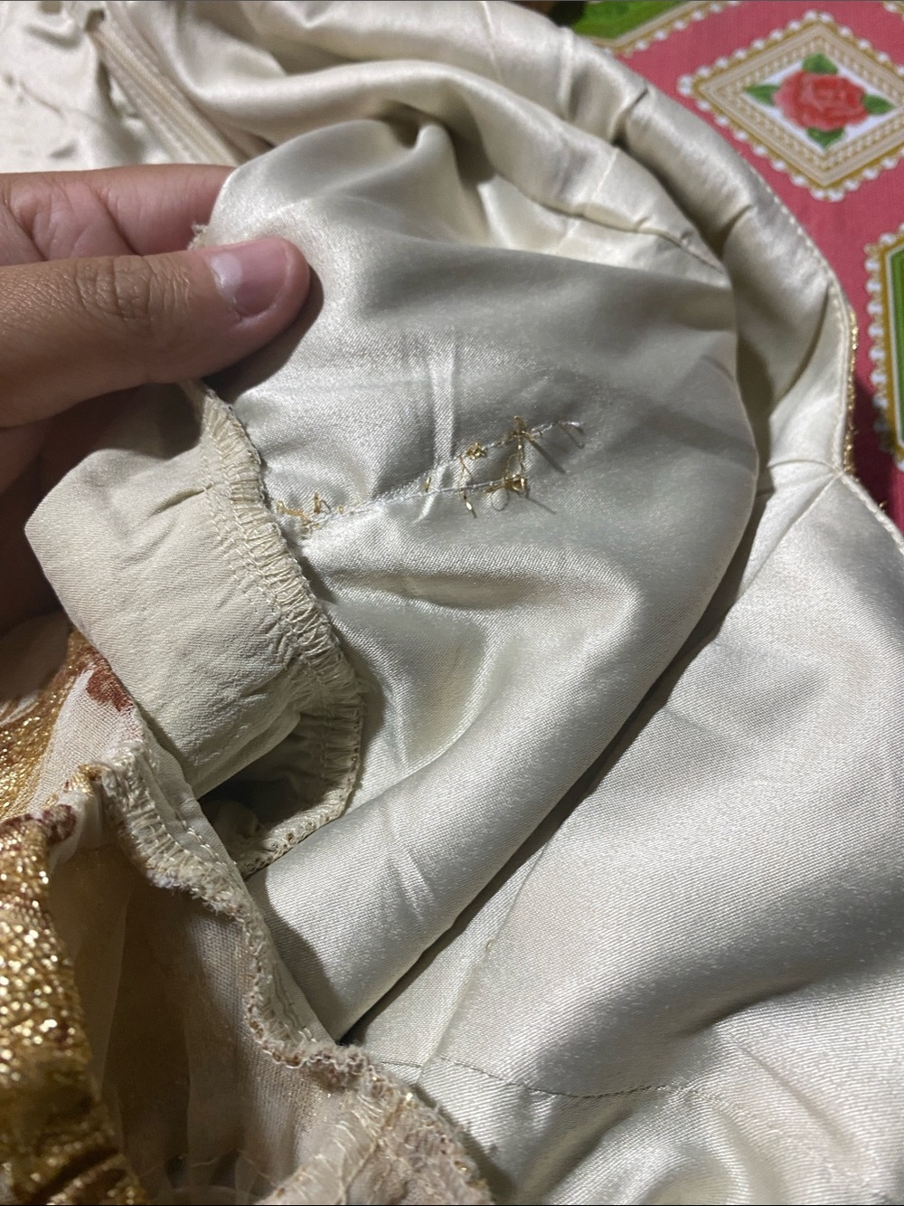 BHLDN Lurex Printed Tiered Puff Sleeve Dress Gold Metallic Size Large - Picture 11 of 11